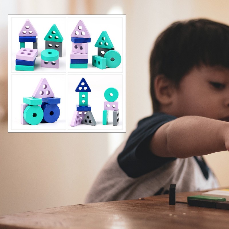Bộ đồ chơi xếp hình bằng gỗ dạng khối nhiều màu sắc độc đáo cho bé