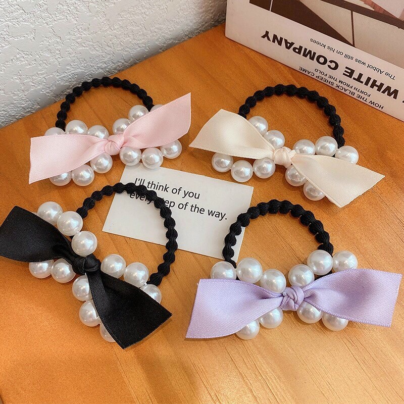 PVN25786 Dây chun buộc tóc nhiều màu đính ngọc trai nhân tạo T2