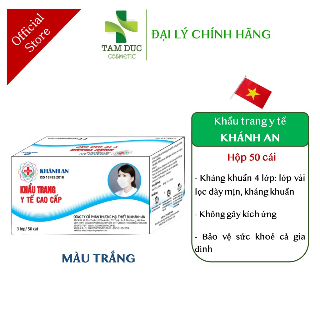 Khẩu Trang Y Tế KHÁNH AN 4 Lớp Kháng Khuẩn Cao Cấp Màu Xanh - Xám - Hồng - Trắng Hộp 50 cái