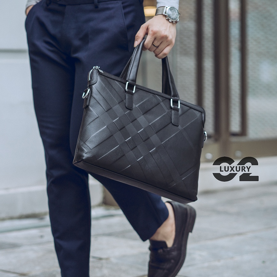 Túi xách nam Luxury túi nam da bò phối 2 Sọc dọc SIÊU ĐẸP chất da thật cao cấp hàng hiệu S2 mã K991CBM-D Màu đen