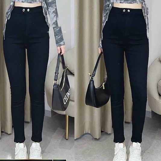 Quần Jean Nữ lưng cao màu đen vải denim co dãn chất vải mềm, quần jean lưng cao -Black Fashion Shop-qn613