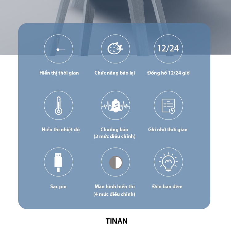 Đồng Hồ Báo Thức Thông Minh Có Đèn Ngủ LED Vuông XM9903, Điều Khiển Chạm Cảm Ứng