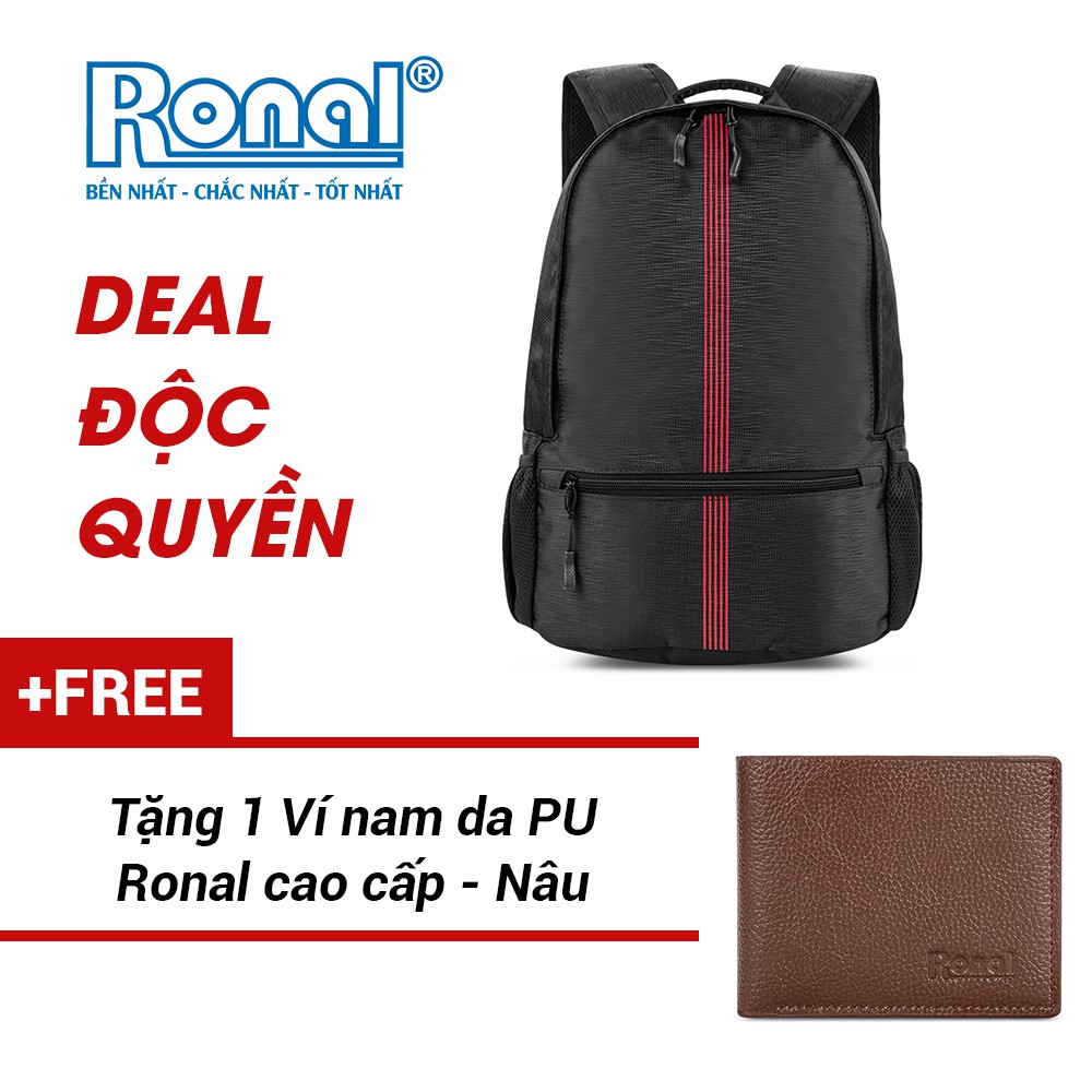 Ba lô Ronal BL83 - Đen in đỏ tặng ví nam màu nâu