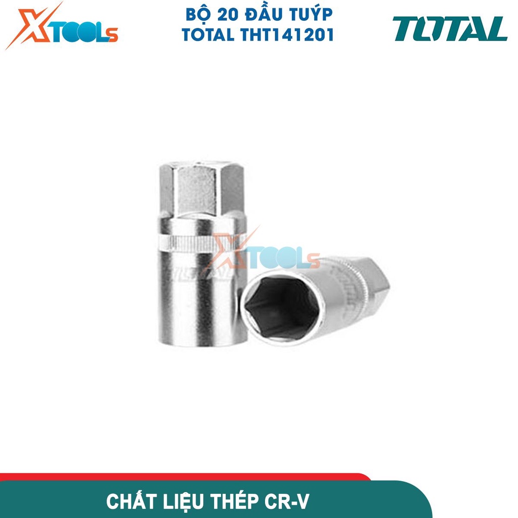 Bộ đầu tuýp 20 chi tiết TOTAL THT141201, bộ tuýp 1/4'' dùng để mở bu long đai ốc trong việc tháo lắp- CHÍNH HÃNG- XTOOLS