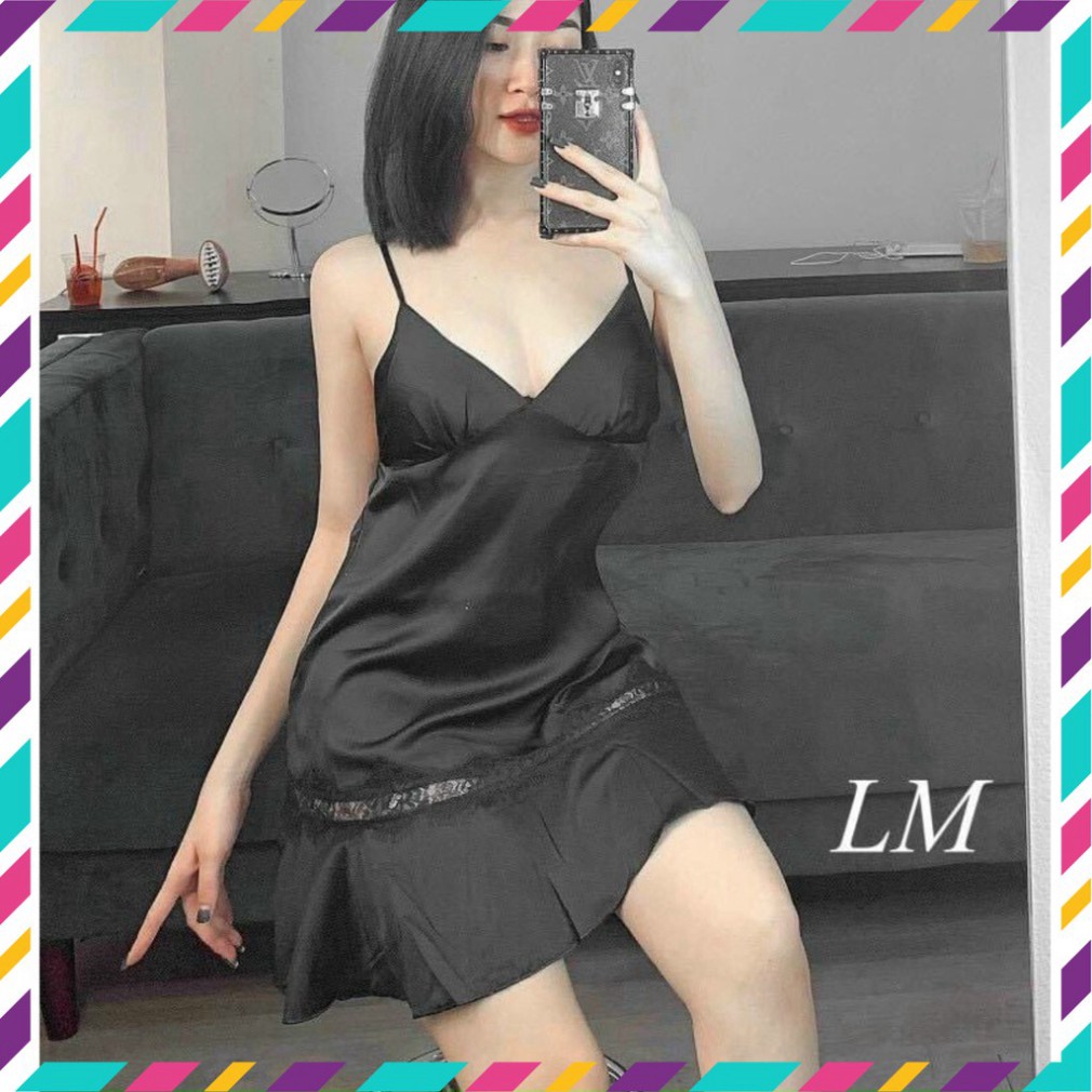 (sỉ lẻ) Váy ngủ lụa phối ren, chất lụa ren mềm mại quyến rũ , hàng quảng châu