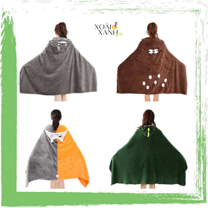 Chăn Choàng Ngủ Trưa Văn Phòng Có Mũ, Áo Choàng Hình Thú Đáng Yêu 170x90 cm Cho Trẻ Em, Du Lịch, Ô Tô, Máy Bay CHAN01