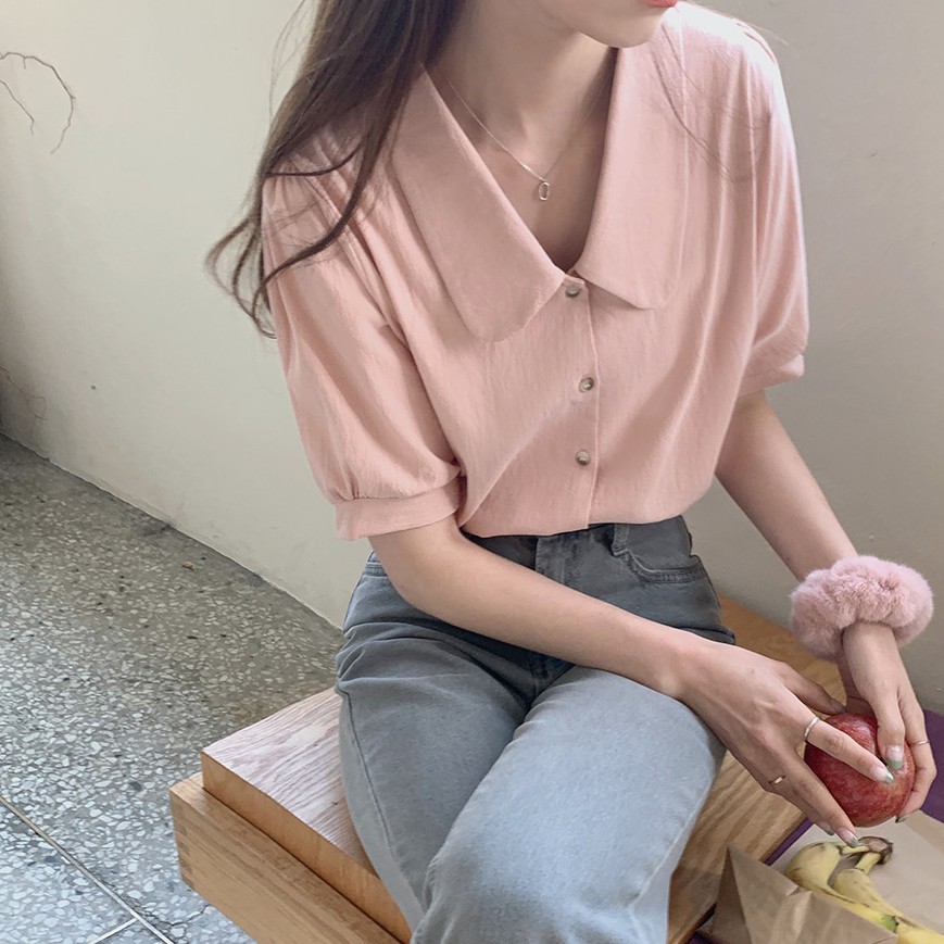 Áo Sơ Mi Nữ Tay Ngắn Màu Trơn 43426