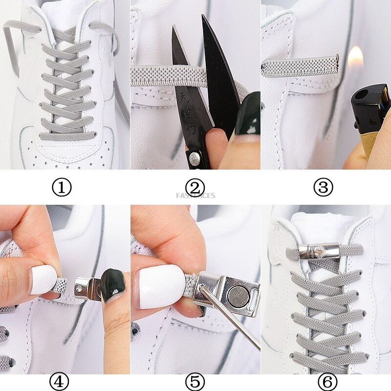 1 Bộ Khóa Dây Giày Nam Châm Co Giãn Họa Tiết Hoa Cúc Màu Đen An Toàn Dành Cho Trẻ Em