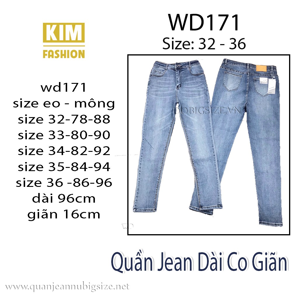 quần jeans dài co giãn bigsize WD171-32-36