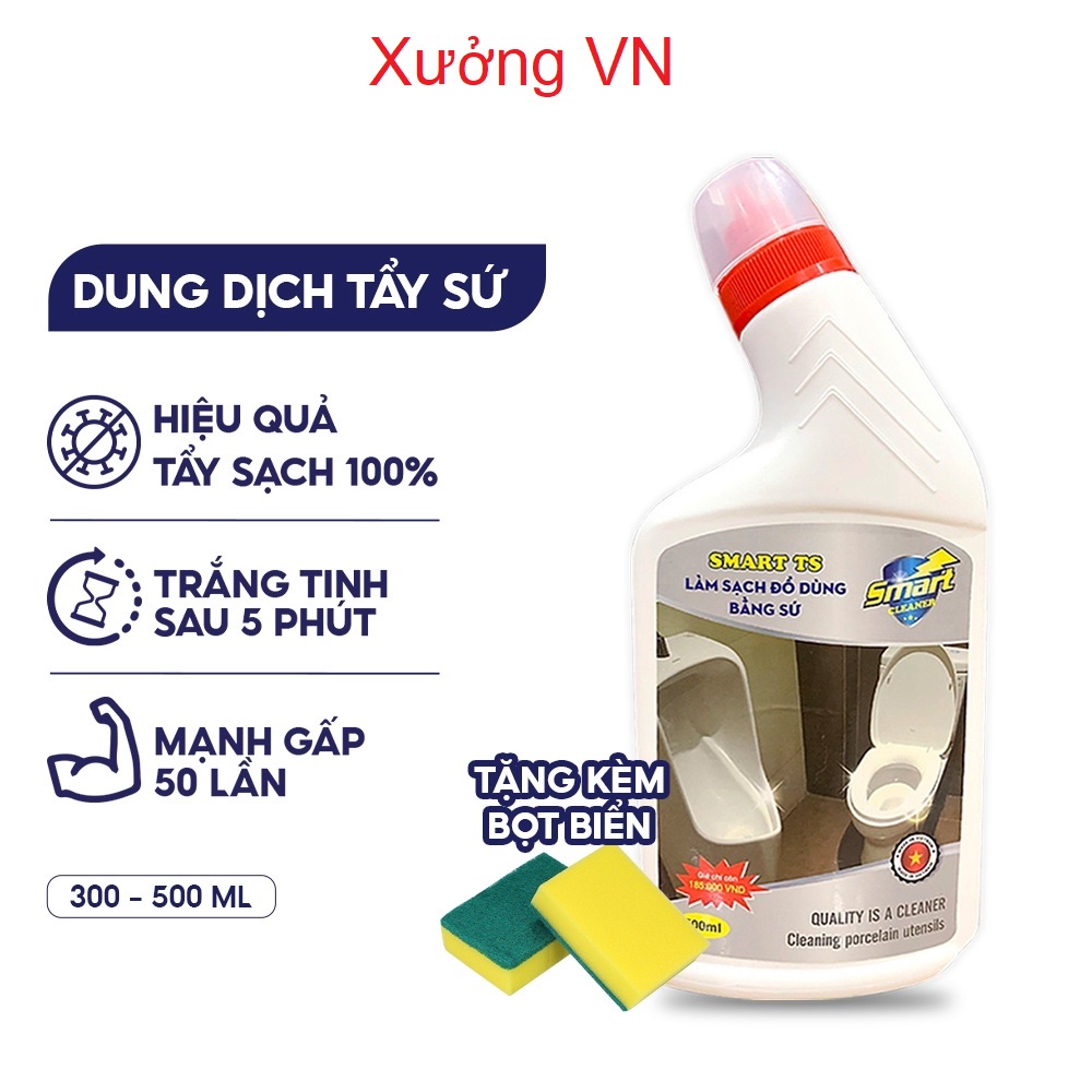 Dung dịch SMART TS Nước tẩy rửa làm trắng đồ sứ, bồn cầu  rửa toilet, bồn tắm, sạch nhanh không hỏng men