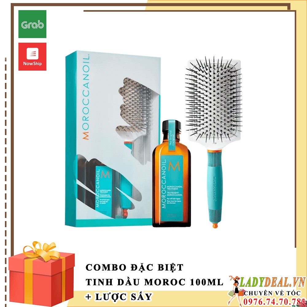 [ Ladydeal.vn - GIF ] BỘ ĐÔI TINH DẦU MOROCCANOIL 100ML + LƯỢC GỐM BÀN SẤY