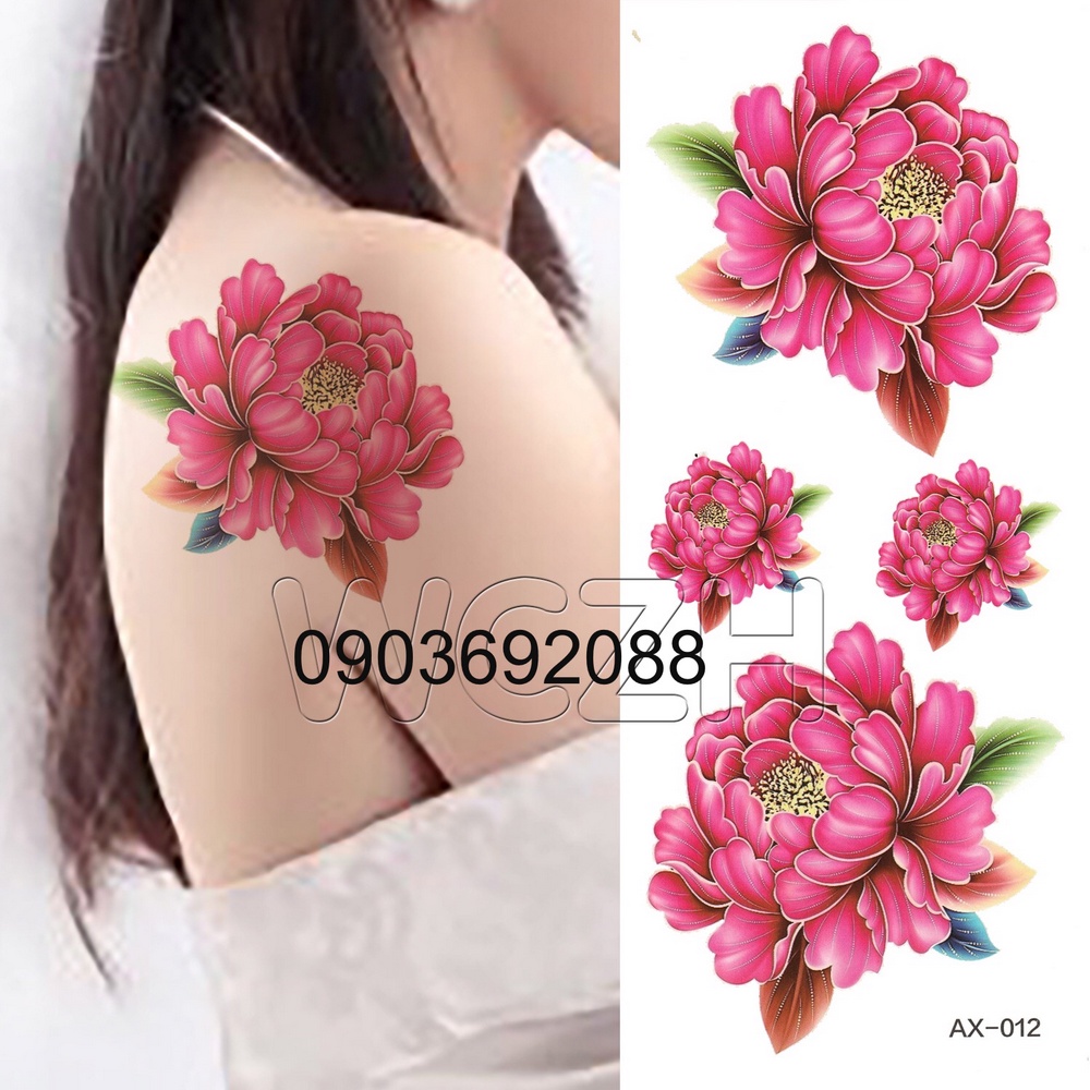 Tattoo hoa hồng- hoa mẫu đơn] Hình xăm dán - tattoo sticker bông hoa nhỏ 6  x 6cm | Shopee Việt Nam