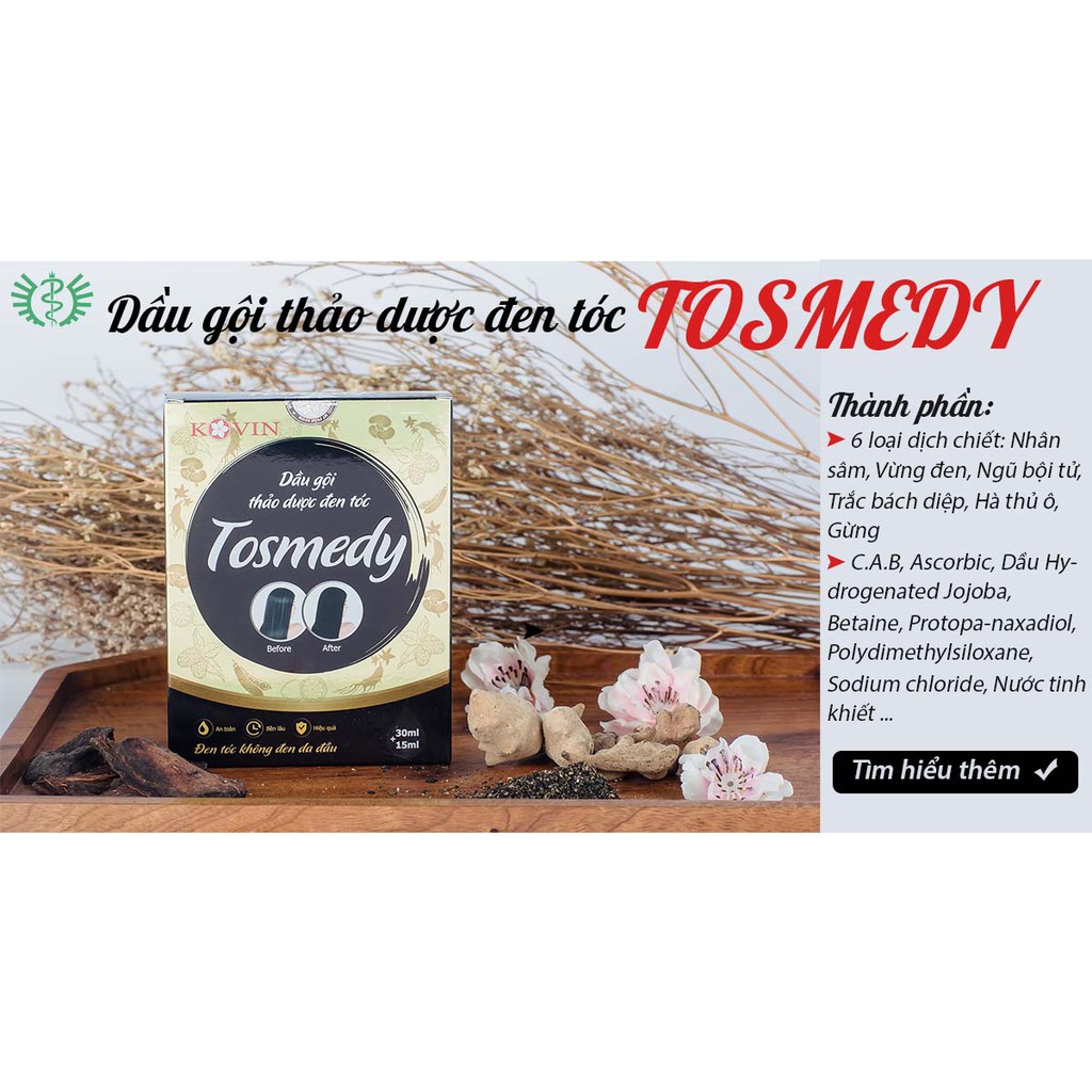 ✔️️️Mua 6+1 Dầu gội thảo dược đen tóc Tosmedy - An toàn hiệu quả | Hộp 2 gói