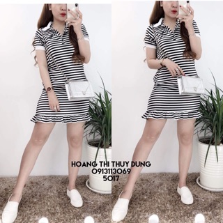 Váy suông kẻ cổ bẻ Cực HOT