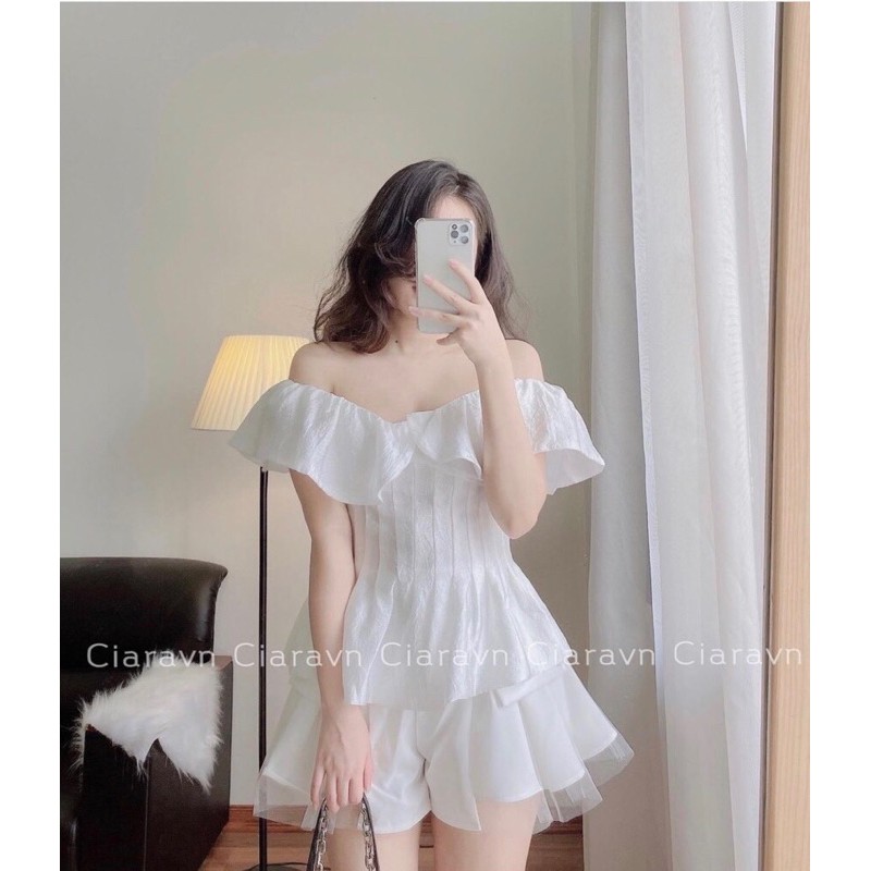 🌳🌳🌳Set áo peplum rớt vai + short phối lưới🌳 hình thật