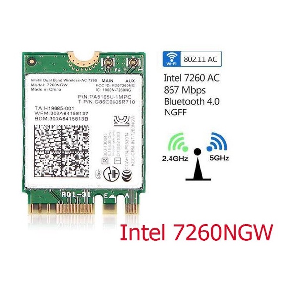 BH 6 tháng. Card Intel WiFi Bluetooth AX200 AX201 AC 8265 8260 7265 7260 3165 NGW, chuẩn M2 NGFF, Wireless 2.4G 5G