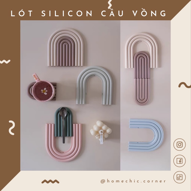 Lót cốc tấm lót nồi silicon cách nhiệt chống thấm nước hình cầu vồng | HOME CHIC CORNER