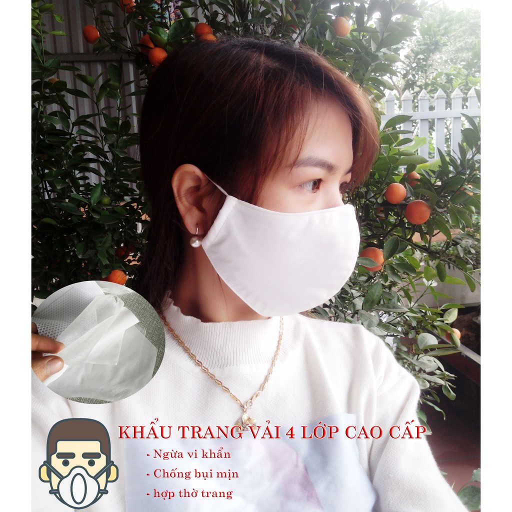 Khẩu trang vải 4 Lớp kháng khuẩn lọc khí cao cấp