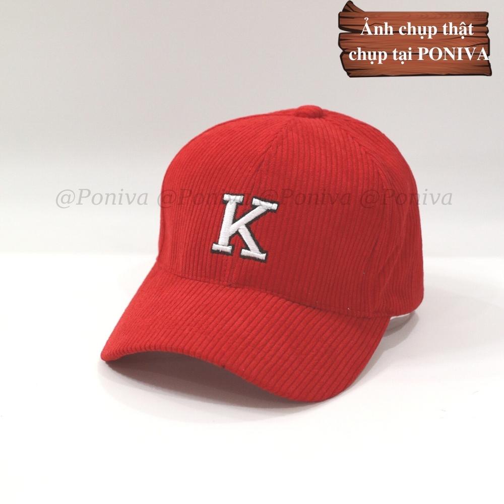 Mũ lưỡi trai ❤️ Nón kết thêu chữ K chất nhung tăm form unisex K phong cách Ulzzang Thời trang PONIVA siêu hot