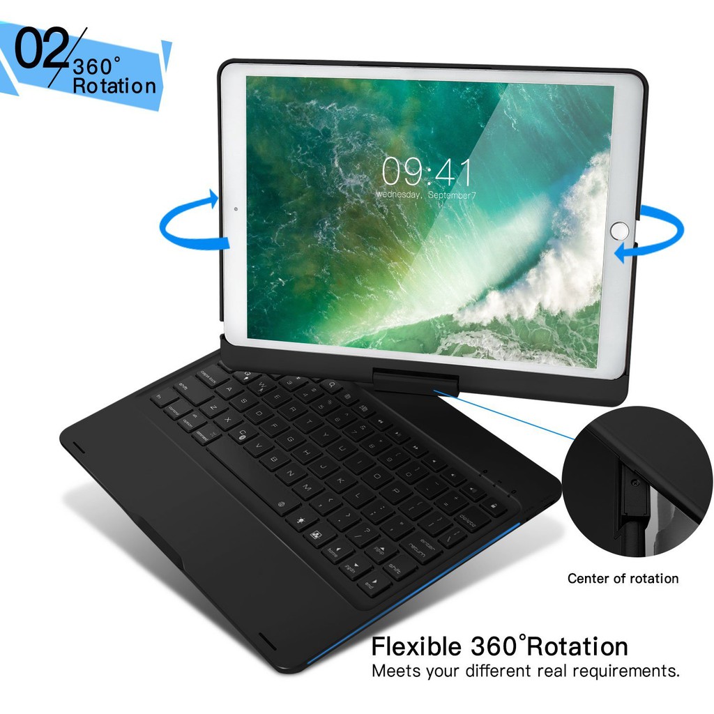 Bàn phím Bluetooth F360 for iPad Pro 10.5 có 7 màu đèn - H_Shop_VN - Màu Đen