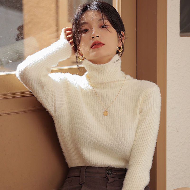 Áo Sweater Lông Chồn Cổ Lọ Tay Dài Thời Trang Mùa Đông Cho Nữ