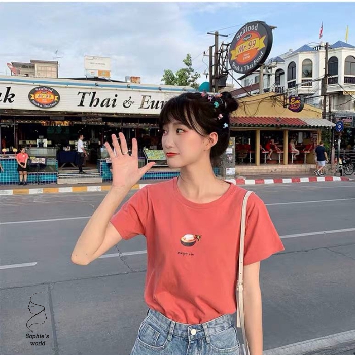 Áo thun nữ tay ngắn có in hình trái cây ngộ nghĩnh xinh xắn thời trang hè 2019