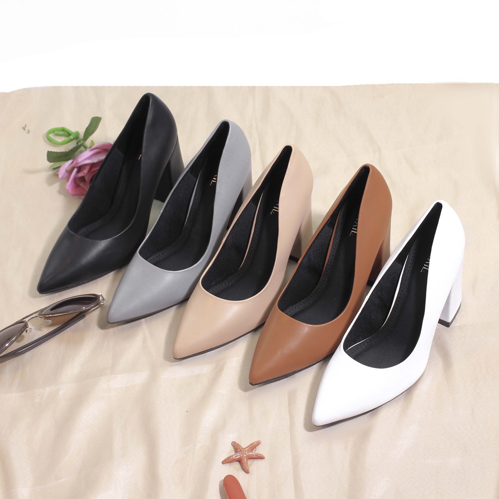 Giày Cao Gót 8cm Đế Vuông Mũi Nhọn Basic P159