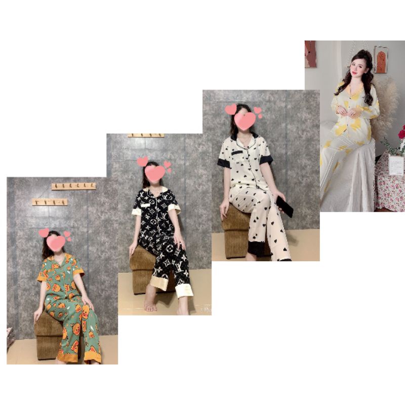 Bộ Đồ Ngủ Nữ - Quần Áo Mặc Ở Nhà Dáng Rộng Ngắn Tay Chất Liệu Vải Lụa Latin, Mango, Sam. Nhiều Màu Sắc, Họa Tiết Độc Đáo