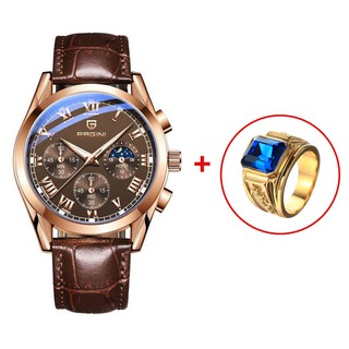 (Tặng Kèm Nhẫn Nam Ngẫu Nhiên) Đồng Hồ Nam PAGINI PA2233 Dây Da Nâu Thời Trang Cao Cấp Mặt Kính Chống Xước Chống Nước
