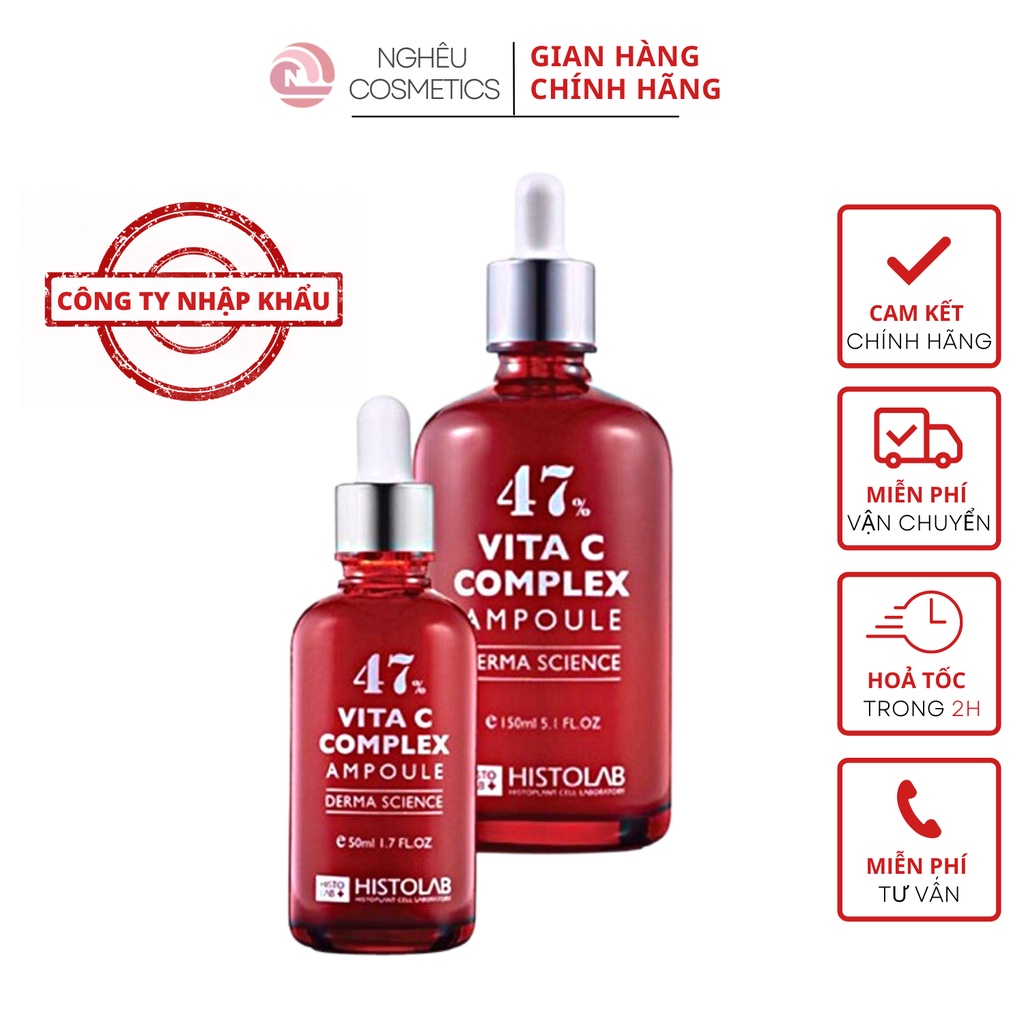 Tinh Chất Dưỡng Trắng Da Mờ Thâm Se Lỗ Chân Lông Histolab 47% Vita C Complex Ampoule Derma Science 50ML