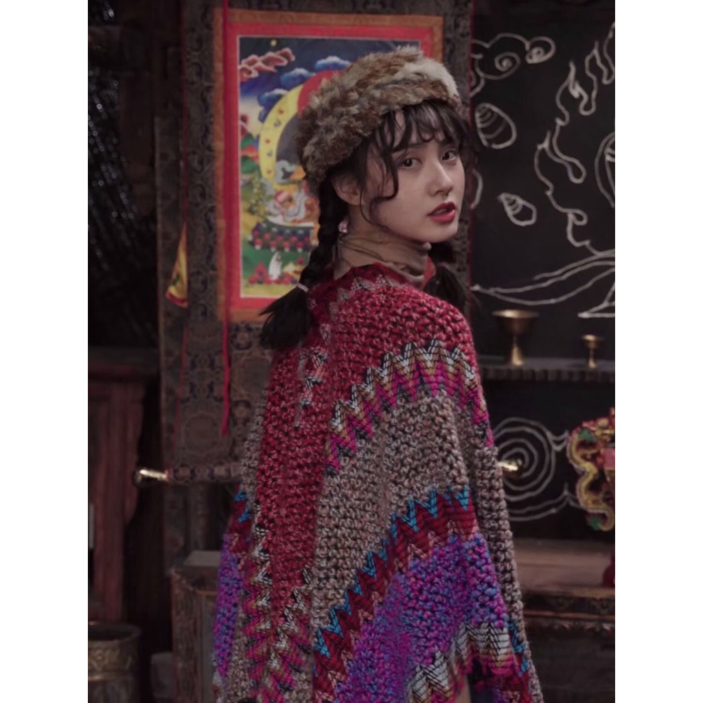 [Stock] Áo choàng len màu đỏ đa năng phong cách dân tộc Xinjiang Qinghai du lịch [Hanchao life]
 | BigBuy360 - bigbuy360.vn