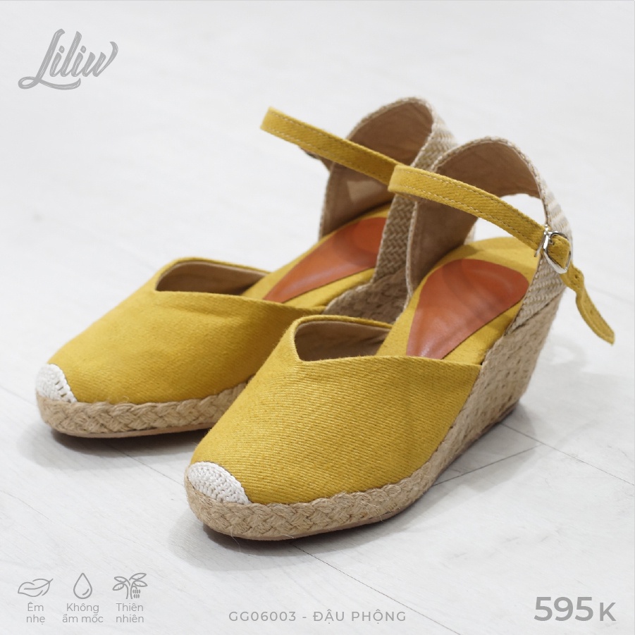 Giày cao gót nữ quai gài mềm mại đế xuồng làm bằng cói - vỏ đậu phộng