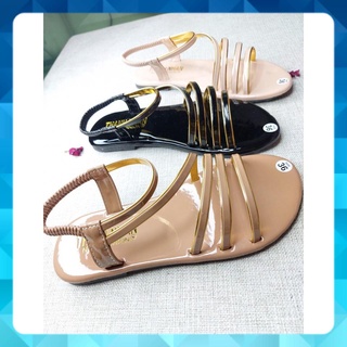 Dép quai hậu nữ Giày Sandal Phối Dây Thời Trang Gót 1cm Màu Kem_Màu đen-màu nâu