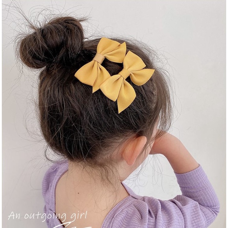 Set 2 kẹp tóc nơ màu trơn đơn giản xinh xắn giá rẻ K87