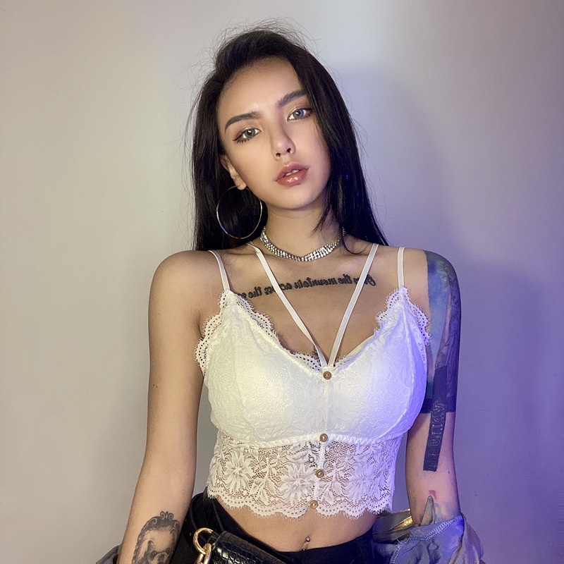 Áo Bra Bralete Ren Hoa Có Đệm Mút Dáng Croptop Thiết Kế 4 Khuy Trước Cao Cấp Siêu Sexy