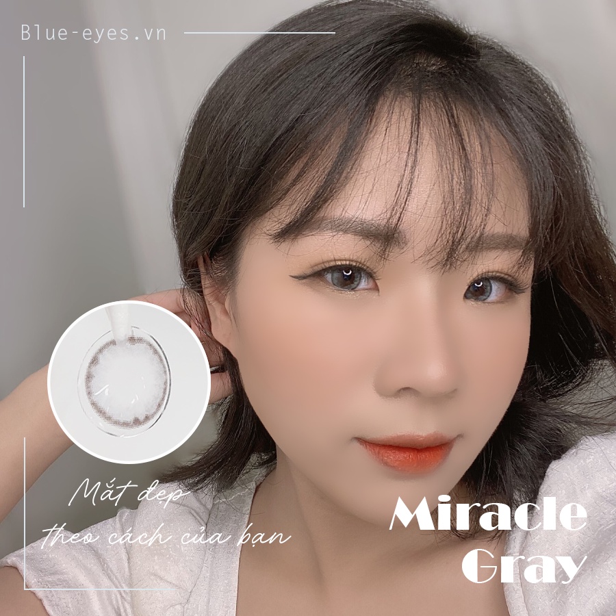 Kính áp tròng thời trang Blue Eyes - MIRACLE GRAY - Lens giãn nhẹ màu xám khói huyền bí -  lens made in korea