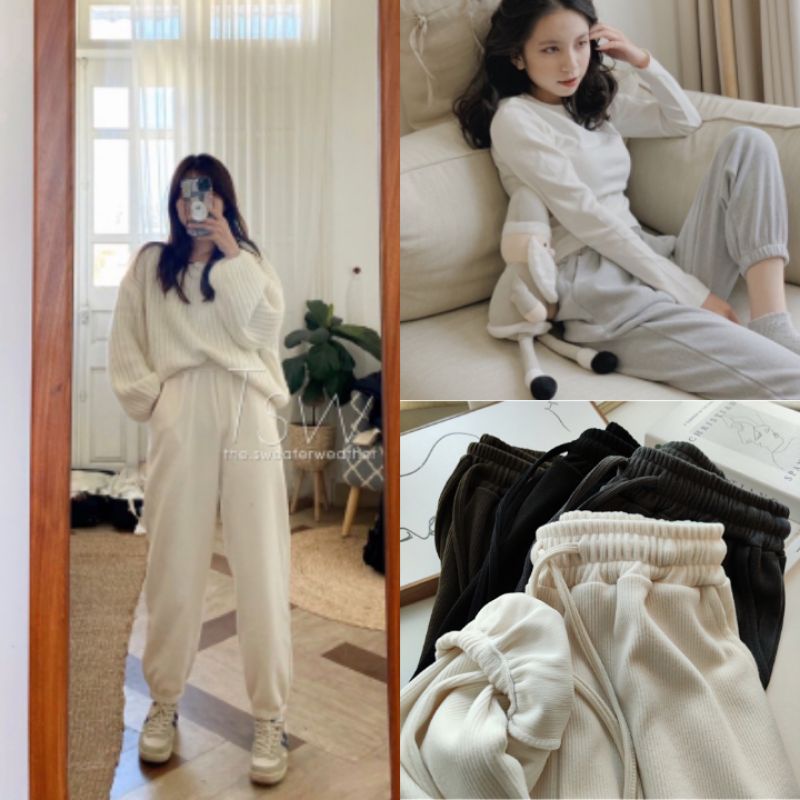 (LOẠI 1/Sẵn/Ảnh thật) Quần nỉ Jogger bo gấu Ulzzang chất nhung tăm thoải mái ấm áp