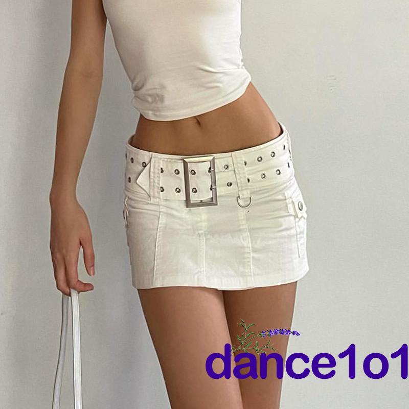 dance1o1-Women´s Mid Waist Solid Color Bodycon Belted Mini Skirt