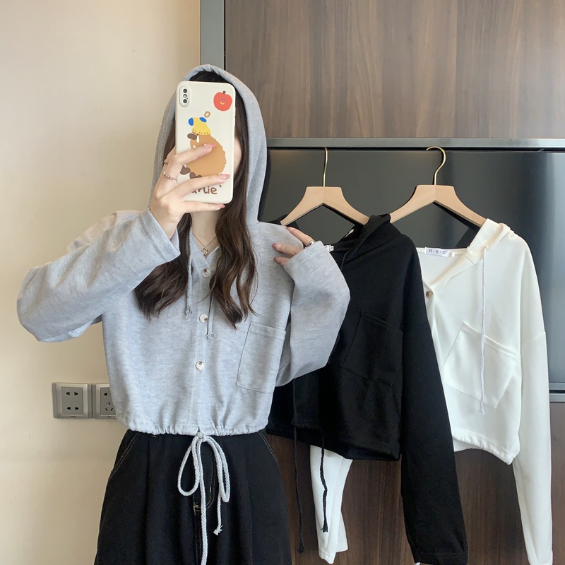 SUXI Áo Hoodie Thể Thao Dáng Rộng Màu Sắc Đơn Giản Cho Nữ