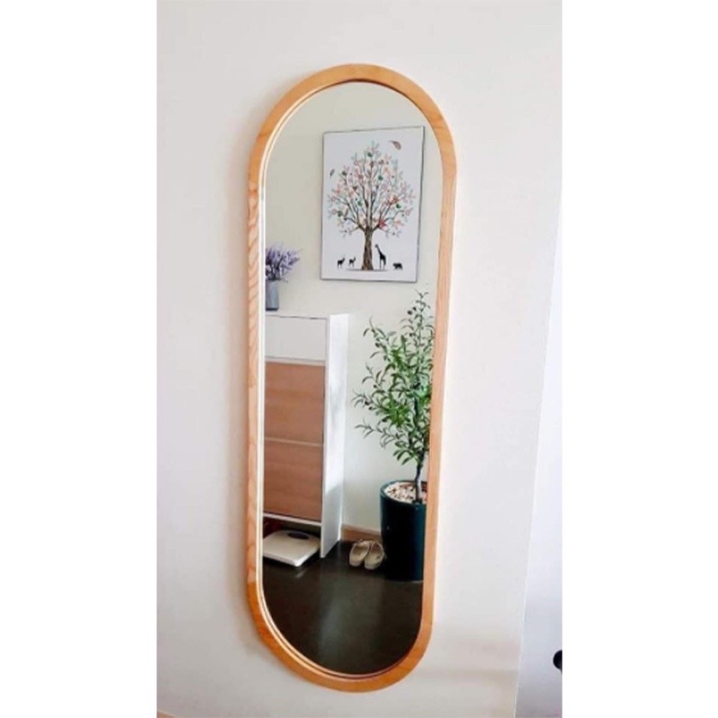 Gương soi toàn thân gỗ thông tự nhiên, dáng oval, chất gương nịnh