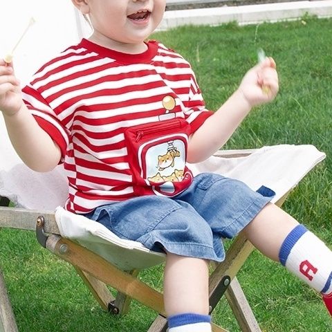 Áo Thun Tay Ngắn Cổ Tròn Kẻ Sọc In Hoạt Hình Phong Cách Hàn Quốc Thời Trang Mùa Hè Cho Bé 2023