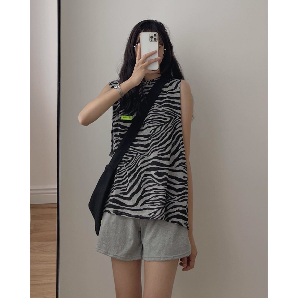 Set Tanktop Ngựa Vằn PEONYB Nữ [FREESHIP]  Bộ quần short đùi áo ba lỗ họa tiết loang trắng đen cá tính Ulzzang