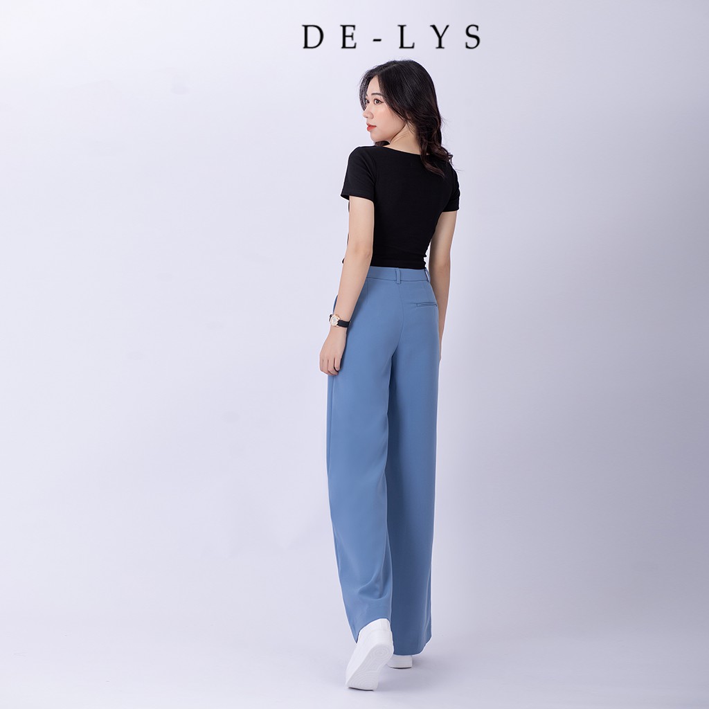 Quần ống rộng nữ lưng cao Delys quần suông xanh đá vải tuyết mưa cao cấp
