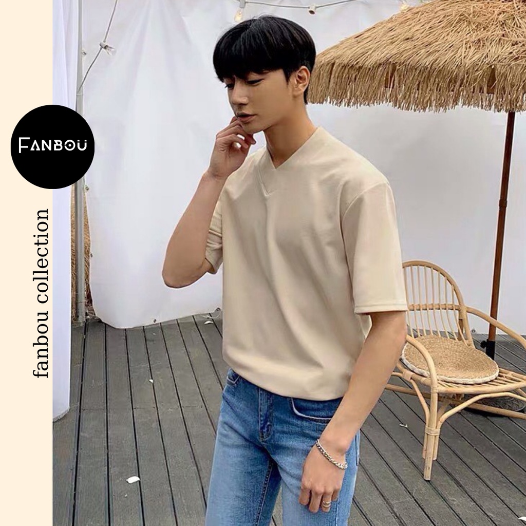 Áo thun cotton nam cổ xẻ tim tay ngắn | BigBuy360 - bigbuy360.vn