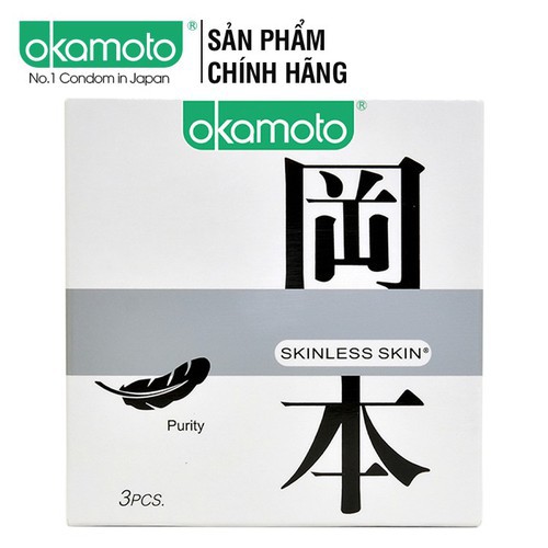 [SALE SỐC][CHÍNH HÃNG 100%]  Bao cao su OKAMOTO SKINLESS SKIN PURITY, Thương hiệu Nhật Bản, Hộp 3 bao,Trắng Tinh Khiết .