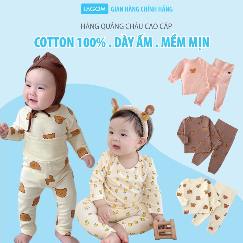 [COTTON ĐANH MỊN] Bộ Thu Đông Bé Trai Bé Gái Cotton Dài Tay Lagom