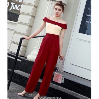 Jum dài bẹt vai phối màu sang chảnh