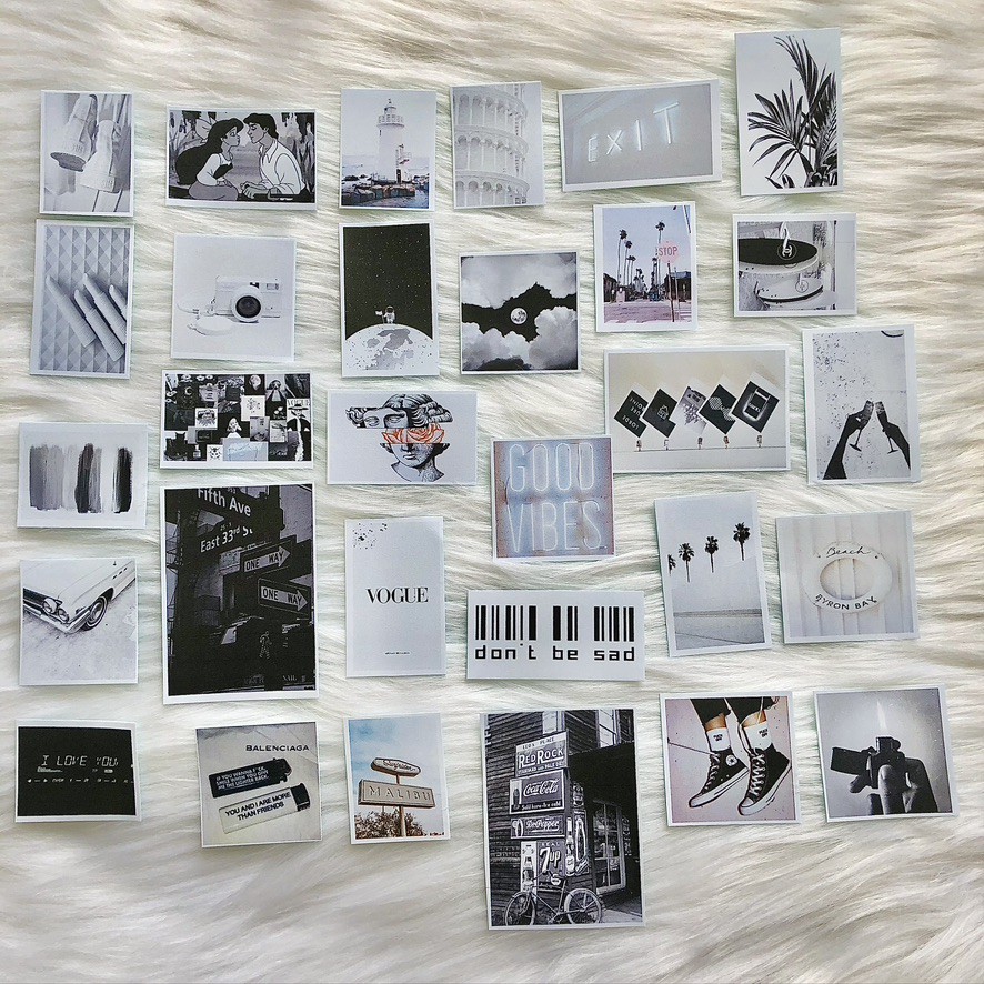 Bộ sticker/decal dán chủ đề Trắng Đen /trang trí sổ,bullet journal/decal dán điện thoại,laptop,nón BH-tiemtaphoacona