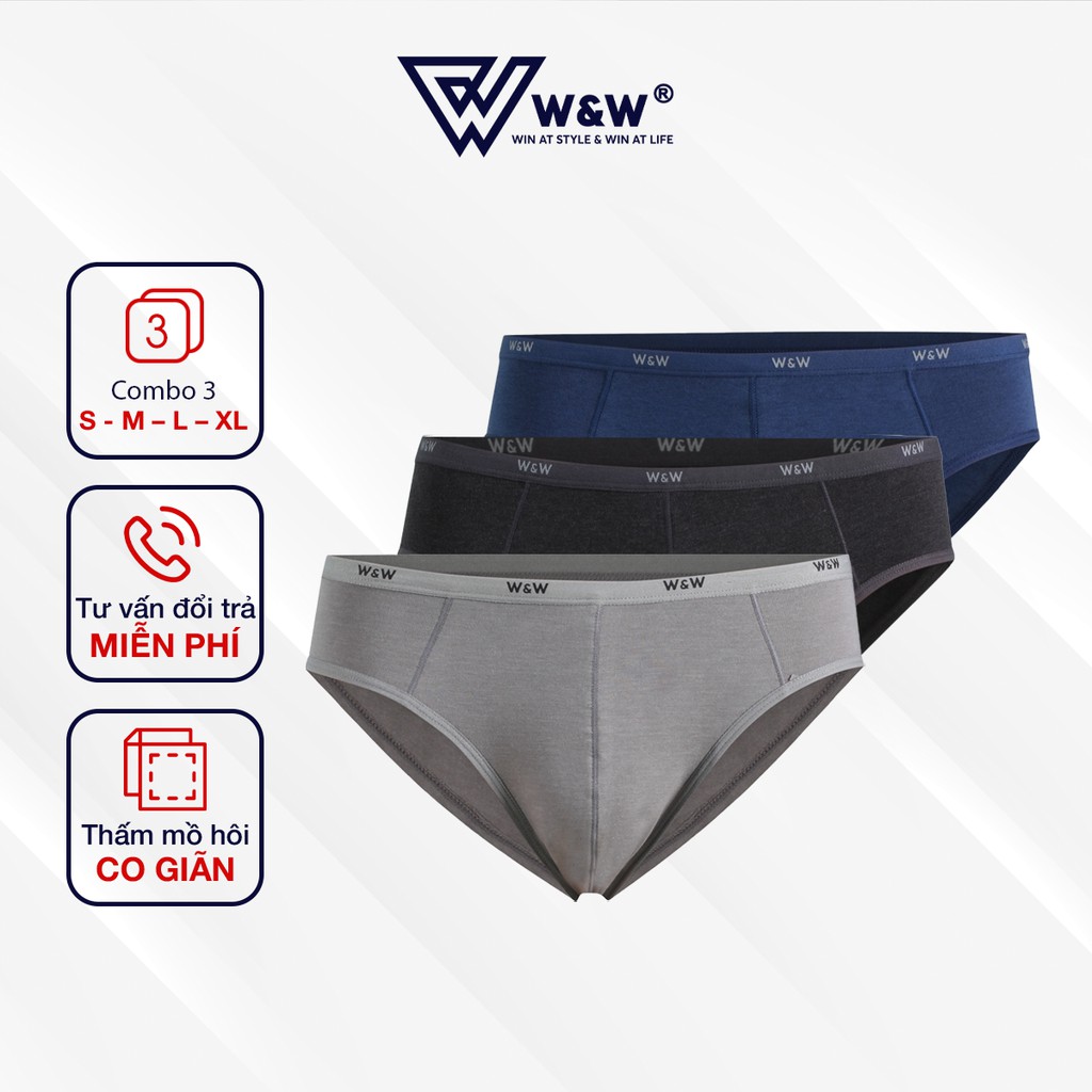 Combo 3 Quần Lót Nam W&amp;W Tam Giác Chất Liệu Cao Cấp Mềm Mại, Co Giãn, Quần Sịp Nam Tam Giác Khử Mùi Tốt WUW42