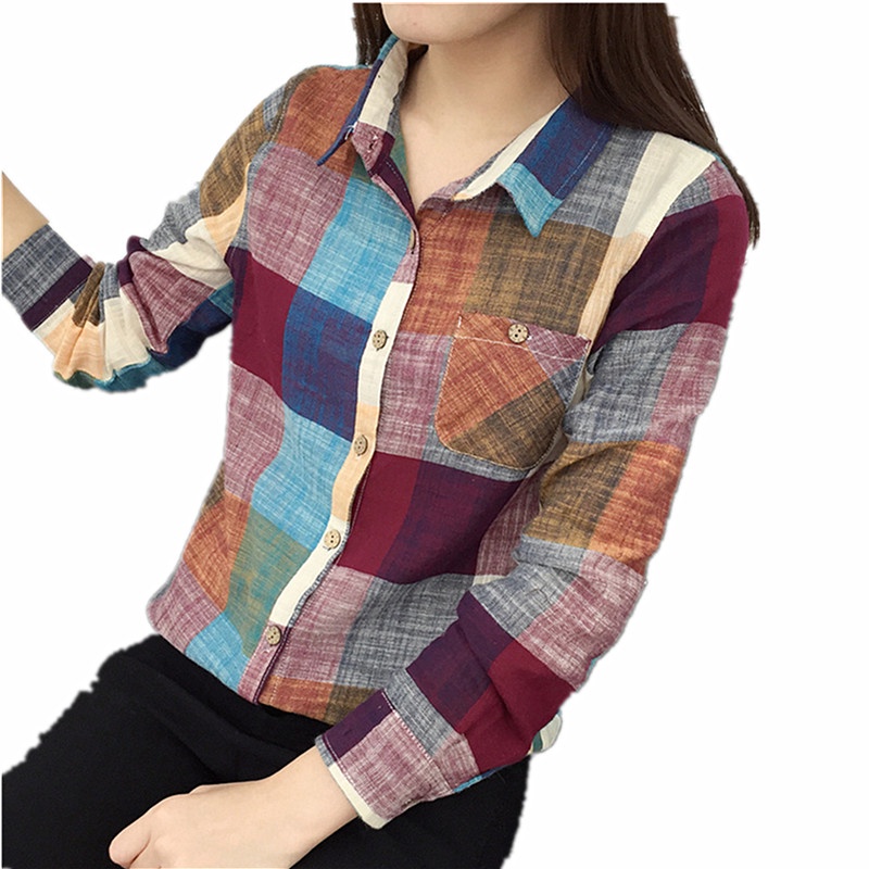Áo sơ mi kẻ sọc cotton và lanh dành cho phụ nữ 2020 phiên bản Hàn Quốc dài tay rộng rãi áo sơ mi kết hợp cổ áo POLO mỏng